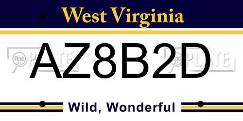 AZ8B2D West Virginia License Plate