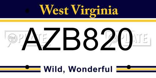 AZB820 West Virginia License Plate