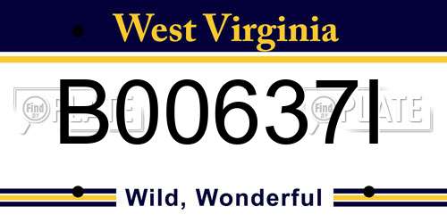B00637I West Virginia License Plate
