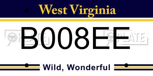B008EE West Virginia License Plate