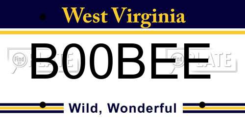 B00BEE West Virginia License Plate