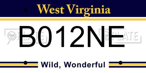 B012NE West Virginia License Plate