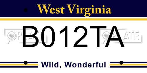 B012TA West Virginia License Plate