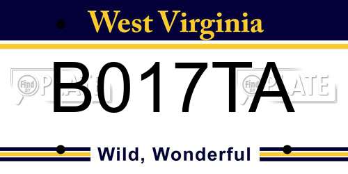 B017TA West Virginia License Plate