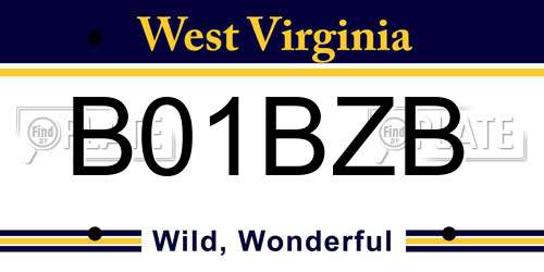 B01BZB West Virginia License Plate