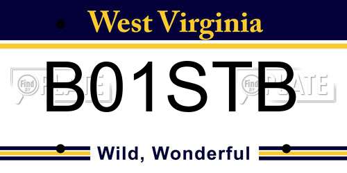B01STB West Virginia License Plate