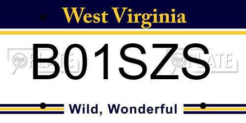 B01SZS West Virginia License Plate