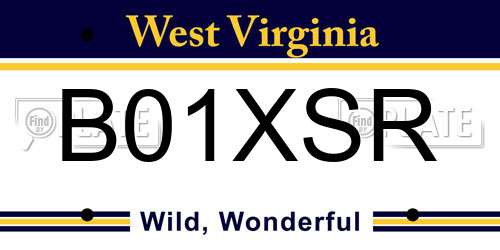 B01XSR West Virginia License Plate