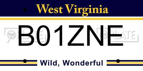 B01ZNE West Virginia License Plate