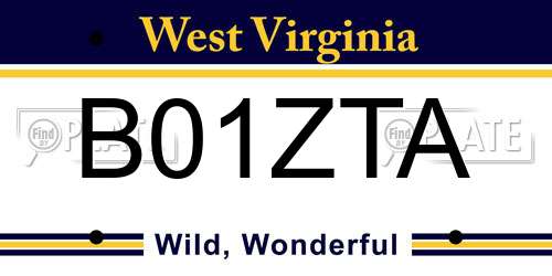 B01ZTA West Virginia License Plate