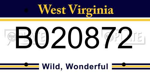 B020872 West Virginia License Plate