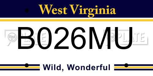 B026MU West Virginia License Plate