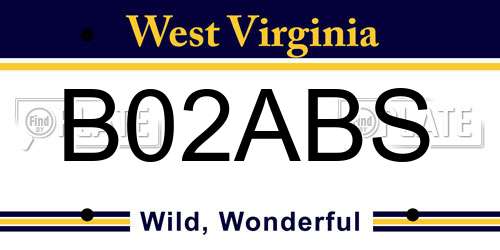 B02ABS West Virginia License Plate