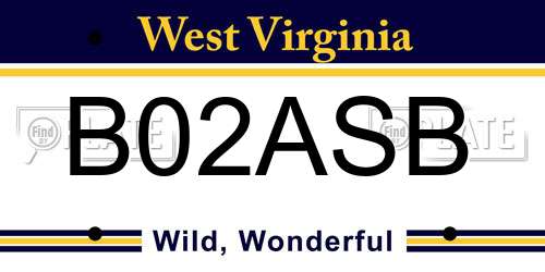 B02ASB West Virginia License Plate