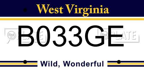 B033GE West Virginia License Plate
