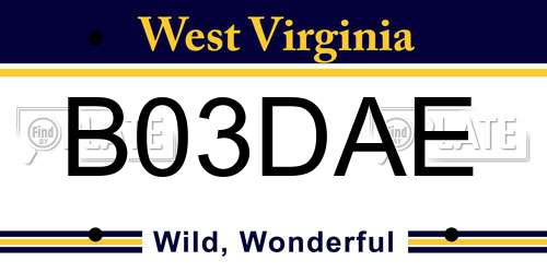 B03DAE West Virginia License Plate