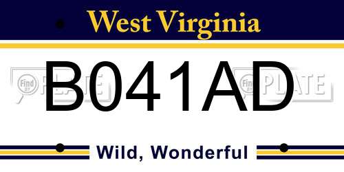 B041AD West Virginia License Plate