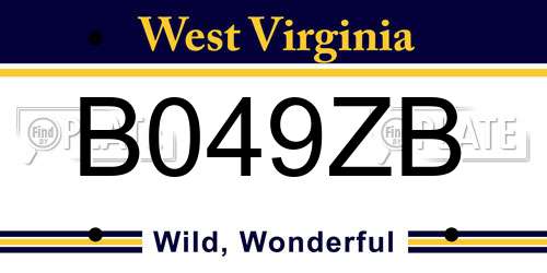 B049ZB West Virginia License Plate