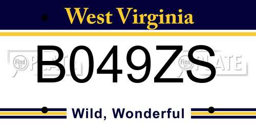 B049ZS West Virginia License Plate