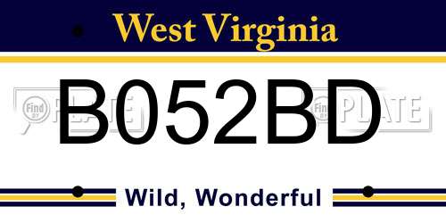 B052BD West Virginia License Plate