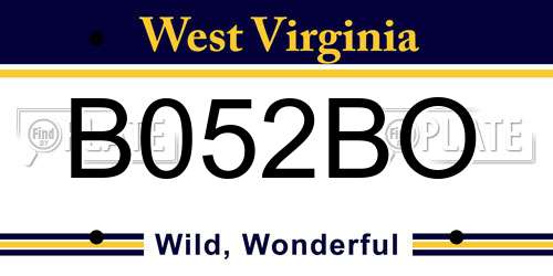 B052BO West Virginia License Plate