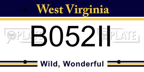 B052II West Virginia License Plate
