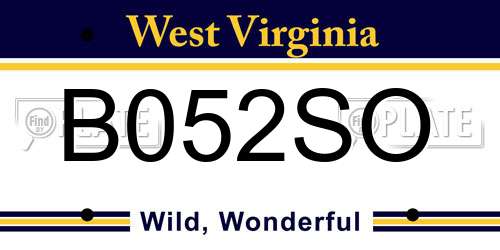 B052SO West Virginia License Plate