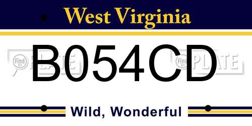 B054CD West Virginia License Plate