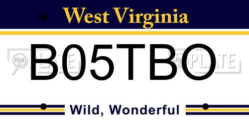 B05TBO West Virginia License Plate