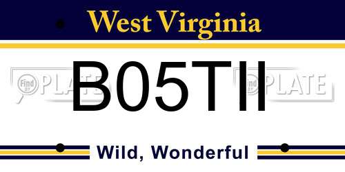B05TII West Virginia License Plate