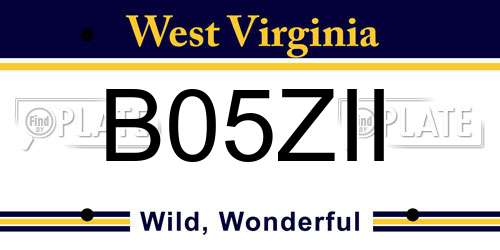 B05ZII West Virginia License Plate