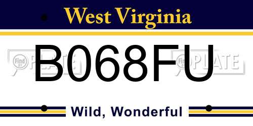 B068FU West Virginia License Plate