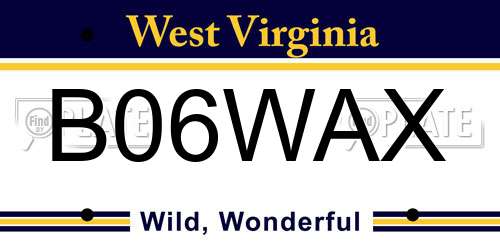 B06WAX West Virginia License Plate