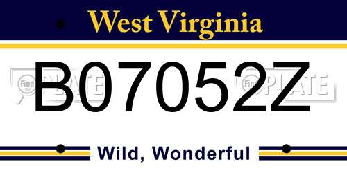 B07052Z West Virginia License Plate