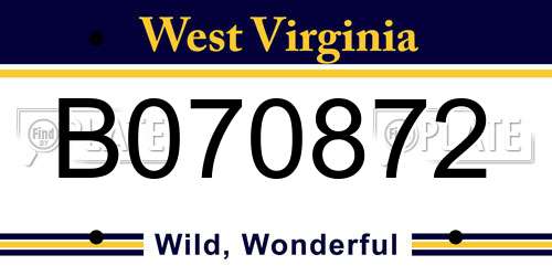 B070872 West Virginia License Plate