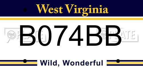 B074BB West Virginia License Plate