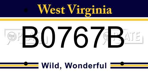 B0767B West Virginia License Plate
