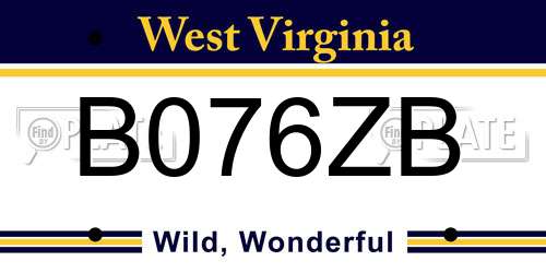 B076ZB West Virginia License Plate