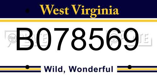 B078569 West Virginia License Plate