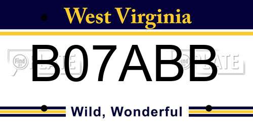 B07ABB West Virginia License Plate