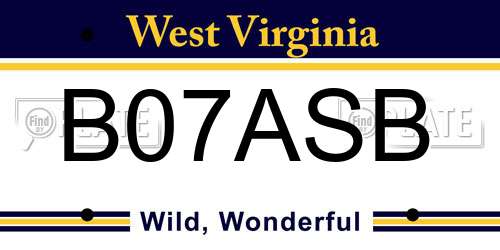 B07ASB West Virginia License Plate