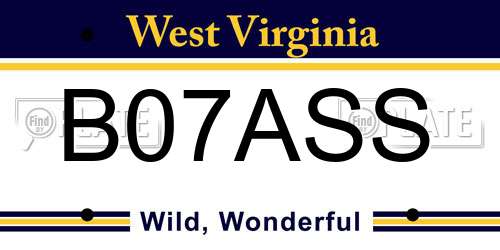 B07ASS West Virginia License Plate