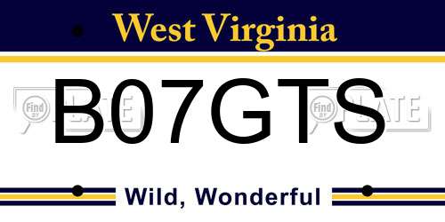 B07GTS West Virginia License Plate