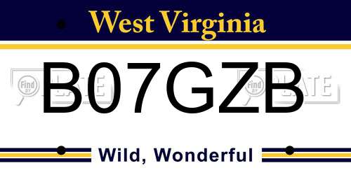 B07GZB West Virginia License Plate