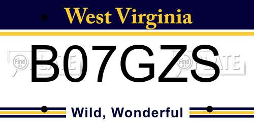 B07GZS West Virginia License Plate