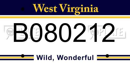 B080212 West Virginia License Plate