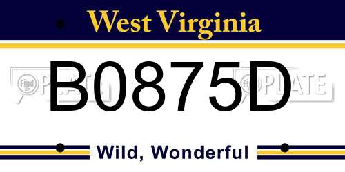 B0875D West Virginia License Plate