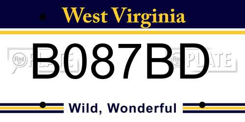 B087BD West Virginia License Plate