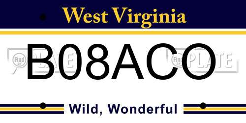 B08ACO West Virginia License Plate