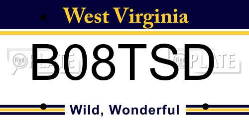 B08TSD West Virginia License Plate